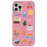 WANNA PROTECT iPhone 12 Pro Max ile Uyumlu Pembe Renkli Sticker Desenli Kadife İç Silikon Telefon Kılıfı Stickerr_176