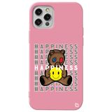 WANNA PROTECT iPhone 12 Pro Max ile Uyumlu Pembe Silikon Kılıf, Ayıcık Desenli, Premium Kadifeli İç happiness_176