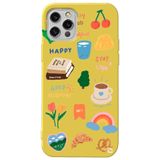 WANNA PROTECT iPhone 12 Pro Max ile Uyumlu Sarı Renkli Sticker Desenli Kadife İç Silikon Telefon Kılıfı Stickerr_176