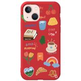 WANNA PROTECT iPhone 13 ile Uyumlu Kırmızı Renkli Sticker Desenli Silikon Telefon Kılıfı, Kadife İç Stickerr_195