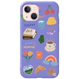 WANNA PROTECT iPhone 13 ile Uyumlu Lila Renkli Sticker Desenli Silikon Telefon Kılıfı, Kadife İç Stickerr_195