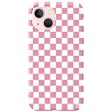 WANNA PROTECT iPhone 13 ile Uyumlu Pembe Dama Desenli Premium Silikon Telefon Kılıfı, Kadifeli İç Yüzey dama_195