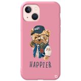 WANNA PROTECT iPhone 13 ile Uyumlu Pembe Renkli Premium Kadifeli Ayıcık Desenli Silikon Telefon Kılıfı ayicik4_195