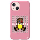 WANNA PROTECT iPhone 13 ile Uyumlu Pembe Renkli Premium Silikon Telefon Kılıfı, Ayıcık Desenli, Kadifeli İç happiness_195