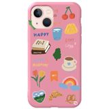 WANNA PROTECT iPhone 13 ile Uyumlu Pembe Renkli Sticker Desenli Silikon Telefon Kılıfı, Kadife İçi Stickerr_195