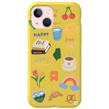WANNA PROTECT iPhone 13 ile Uyumlu Sarı Renkli Sticker Desenli Silikon Telefon Kılıfı, Kadife İç Stickerr_195