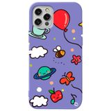 WANNA PROTECT iPhone 13 Pro ile Uyumlu Lila Renkli Arı Balon İçi Kadife Desenli Silikon Telefon Kılıfı