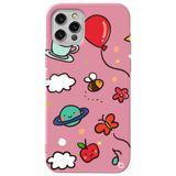 WANNA PROTECT iPhone 13 Pro ile Uyumlu Pembe Renkli Arı Balon Desenli Kadife Silikon Telefon Kılıfı