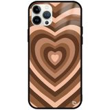 WANNA PROTECT iPhone 13 Pro Max ile Uyumlu Premium Kalpler Desenli Glossy Telefon Kılıfı, Kahverengi