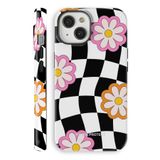 WANNA PROTECT iPhone 14 ile Uyumlu Çift Katmanlı Darbe Emici Koruma Kılıfı, Dama Çiçek Desenli, Parlak protect_ip14_summer