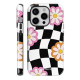 WANNA PROTECT iPhone 14 Pro ile Uyumlu Çift Katmanlı Darbe Emici Koruma Kılıfı, Dama Çiçek Desenli, Parlak protect_ip14pro_summer