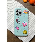 WANNA PROTECT iPhone 14 Pro Max ile Uyumlu Crocs Terlik Delikli Silikon Telefon Kılıfı, Su Yeşil, Renkli Desen