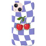 WANNA PROTECT iPhone 15 ile Uyumlu Lila Dama Kiraz Desenli, İçi Kadife Silikon Telefon Kılıfı lansmankilif_240
