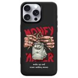 WANNA PROTECT iPhone 15 Pro Max ile Uyumlu Siyah Silikon Telefon Kılıfı, Make Money Desenli, İçi Kadife lansmankilif_241