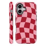 WANNA PROTECT iPhone 16 ile Uyumlu Çift Katmanlı Darbe Emici Koruma Kılıfı, Kırmızı Dama, Parlak protect_ip16_summer