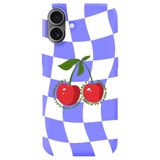 WANNA PROTECT iPhone 16 ile Uyumlu Lila Dama Kiraz Desenli, İçi Kadife Silikon Telefon Kılıfı lansmankilif_243