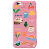 WANNA PROTECT iPhone 6 6s ile Uyumlu Pembe Renkli Sticker Desenli Kadife İç Silikon Telefon Kılıfı Stickerr_166