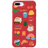 WANNA PROTECT iPhone 7 Plus ile Uyumlu Kırmızı Sticker Desenli Kadife İç Silikon Telefon Kılıfı Stickerr_170