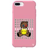WANNA PROTECT iPhone 7 Plus ile Uyumlu Pembe Silikon Kılıf, Ayıcık Desenli, Premium Kadifeli İç happiness_170