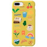 WANNA PROTECT iPhone 7 Plus ile Uyumlu Sarı Renkli Sticker Desenli Kadife İç Silikon Telefon Kılıfı Stickerr_170
