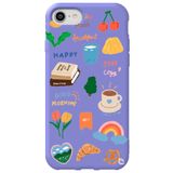 WANNA PROTECT iPhone 8 ile Uyumlu Lila Renkli Sticker Desenli Silikon Telefon Kılıfı, Kadife İç Stickerr_169