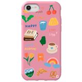 WANNA PROTECT iPhone 8 ile Uyumlu Pembe Renkli Sticker Desenli Silikon Telefon Kılıfı, Kadife İç Stickerr_169