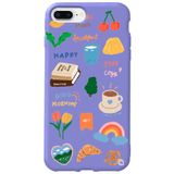 WANNA PROTECT iPhone 8 Plus ile Uyumlu Lila Renkli Sticker Desenli Kadife İç Silikon Telefon Kılıfı Stickerr_171
