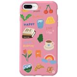 WANNA PROTECT iPhone 8 Plus ile Uyumlu Pembe Renkli Sticker Desenli Kadife İç Silikon Telefon Kılıfı Stickerr_171