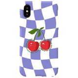 WANNA PROTECT iPhone XS ile Uyumlu Lila Dama Kiraz Desenli, İçi Kadife Silikon Telefon Kılıfı lansmankilif_172
