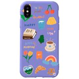 WANNA PROTECT iPhone XS ile Uyumlu Lila Renkli Sticker Desenli Kadife İç Silikon Telefon Kılıfı Stickerr_172