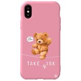 WANNA PROTECT iPhone XS ile Uyumlu Pembe Renkli Premium Kadifeli Ayıcık Desenli Silikon Telefon Kılıfı ayicik3_172