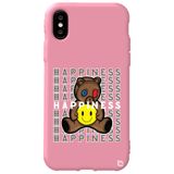 WANNA PROTECT iPhone XS ile Uyumlu Pembe Renkli Premium Silikon Telefon Kılıfı, Ayıcık Desenli, Kadifeli İç happiness_172