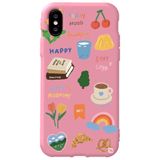 WANNA PROTECT iPhone XS ile Uyumlu Pembe Renkli Sticker Desenli Kadife İç Silikon Telefon Kılıfı Stickerr_172