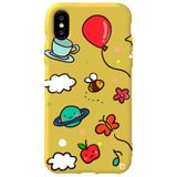 WANNA PROTECT iPhone XS ile Uyumlu Sarı Renkli Arı Balon Desenli Kadife Silikon Telefon Kılıfı aribalonn_172