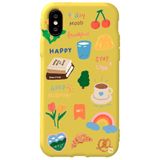 WANNA PROTECT iPhone XS ile Uyumlu Sarı Renkli Sticker Desenli Kadife İç Silikon Telefon Kılıfı Stickerr_172