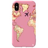 WANNA PROTECT iPhone XS Uyumlu Pembe Renkli Dünya Harita Desenli Premium Silikon Telefon Kılıfı dunyaharita_172