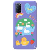 WANNA PROTECT Oppo A72 ile Uyumlu Lila Premium Kadife İç Yüzey Happy Duck Desenli Silikon Telefon Kılıfı