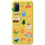 WANNA PROTECT Oppo A72 ile Uyumlu Sarı Renkli Sticker Desenli Kadife İç Silikon Telefon Kılıfı Stickerr_194