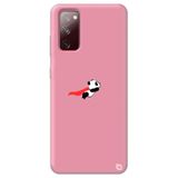 WANNA PROTECT Samsung A02s ile Uyumlu Pembe Premium İçi Kadife Uçan Panda Desenli Silikon Telefon Kılıfı