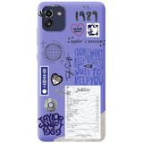 WANNA PROTECT Samsung A03 ile Uyumlu Lila, İçi Kadife, Taylor Swift Sticker Desenli Silikon Telefon Kılıfı taylor_222
