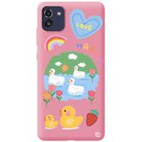 WANNA PROTECT Samsung A03 ile Uyumlu Pembe Premium İçi Kadife Happy Duck Desenli Silikon Telefon Kılıfı