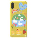 WANNA PROTECT Samsung A11 ile Uyumlu Sarı Premium İçi Kadife Happy Duck Desenli Silikon Telefon Kılıfı