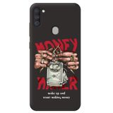 WANNA PROTECT Samsung A11 ile Uyumlu Siyah Silikon Telefon Kılıfı, Make Money Desenli, İçi Kadife lansmankilif_224