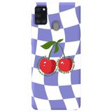 WANNA PROTECT Samsung A21S ile Uyumlu Lila Dama Kiraz Desenli Silikon Telefon Kılıfı, İçi Kadife lansmankilif_177