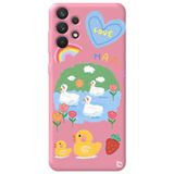 WANNA PROTECT Samsung A23 4G ile Uyumlu Pembe Silikon Telefon Kılıfı, Happy Duck Desenli, Premium İçi Kadife