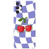 WANNA PROTECT Samsung A32 ile Uyumlu Lila Dama Kiraz Desenli, İçi Kadife Silikon Telefon Kılıfı lansmankilif_178