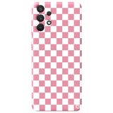 WANNA PROTECT Samsung A32 ile Uyumlu Pembe Dama Desenli Silikon Telefon Kılıfı, Premium Kadifeli İç dama_178