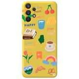 WANNA PROTECT Samsung A32 ile Uyumlu Sarı Renkli Sticker Desenli Kadife İç Silikon Telefon Kılıfı Stickerr_178