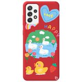 WANNA PROTECT Samsung A33 ile Uyumlu Kırmızı Premium İçi Kadife Happy Duck Desenli Silikon Telefon Kılıfı