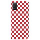 WANNA PROTECT Samsung A51 ile Uyumlu Kırmızı Dama Desenli Premium Silikon Telefon Kılıfı, İçi Kadifeli dama_179